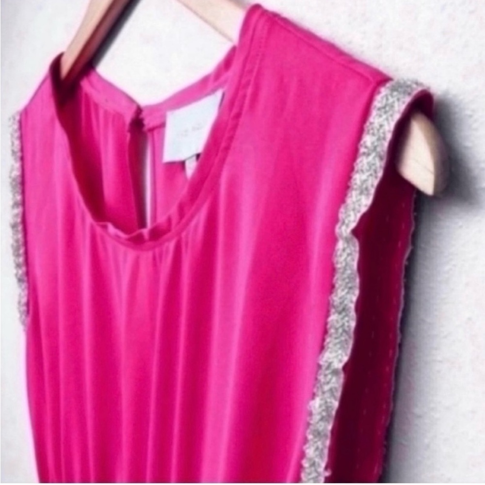 Solid Pink Sleeveless Beaded Dress Keyhole Back